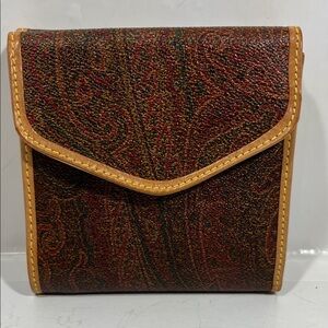Etro Brown and Tan Clutch with Red Accents
